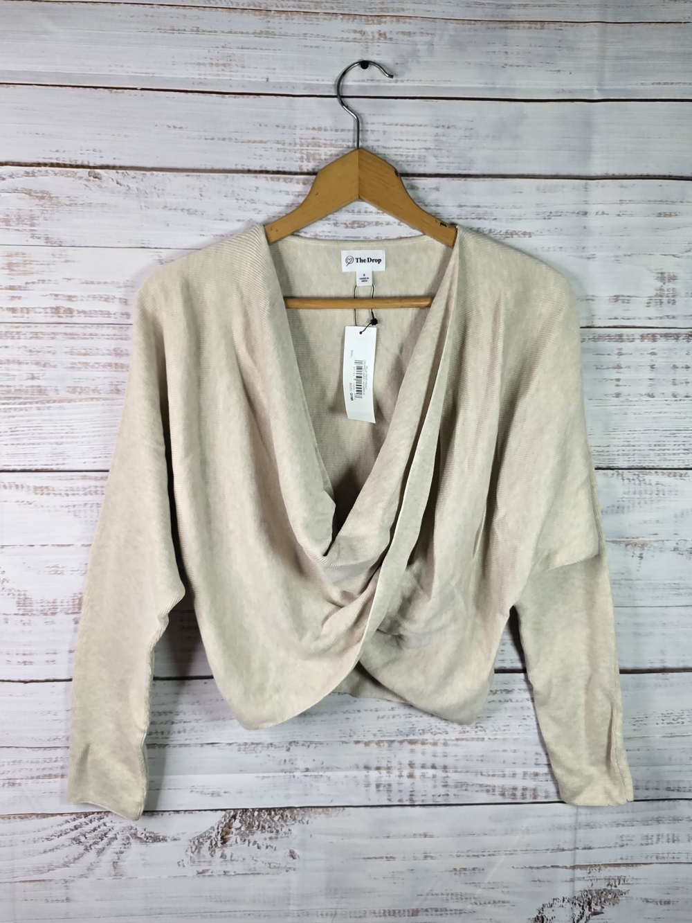 The Drop Women’s Small Beige Cropped Twist Front Sweater NWT
